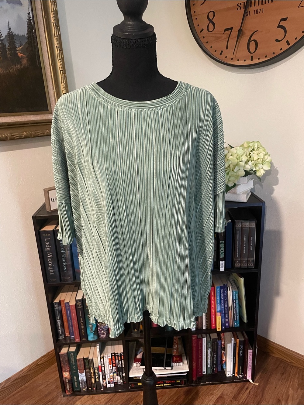Pleated Light Mint Green Short Sleeve Top